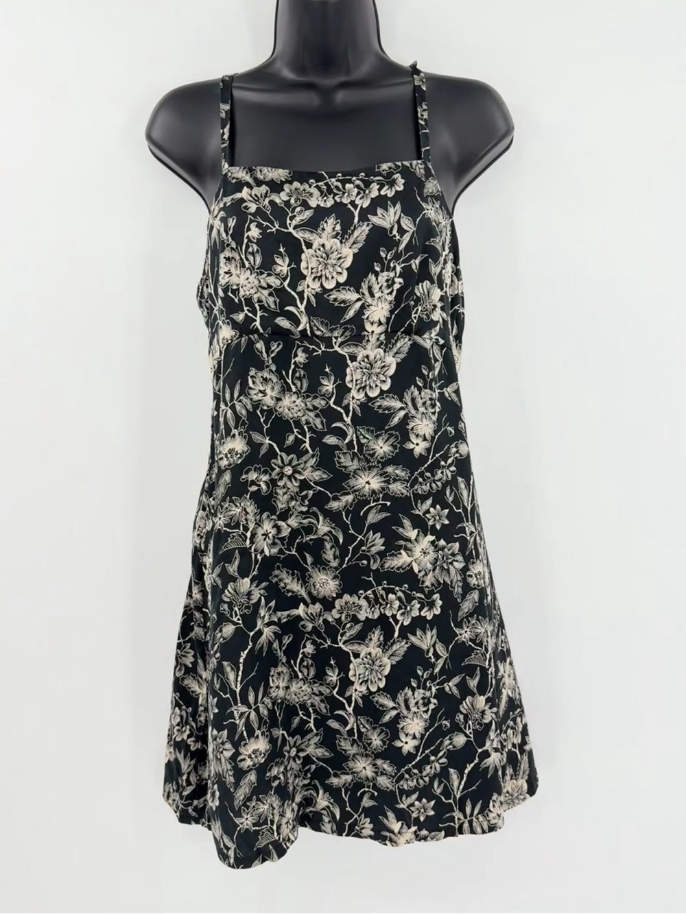 Vintage 90’s / Y2K Gap Floral 100% Silk Mini Dress | Black / Cream | 8